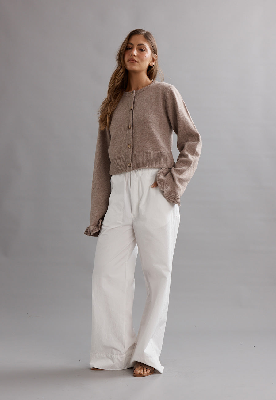 Caitlin Crisp Frilly Cropped Cardigan Walnut