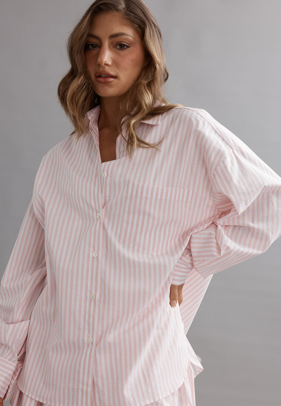 Caitlin Crisp Lou Shirt Pink / White Stripe