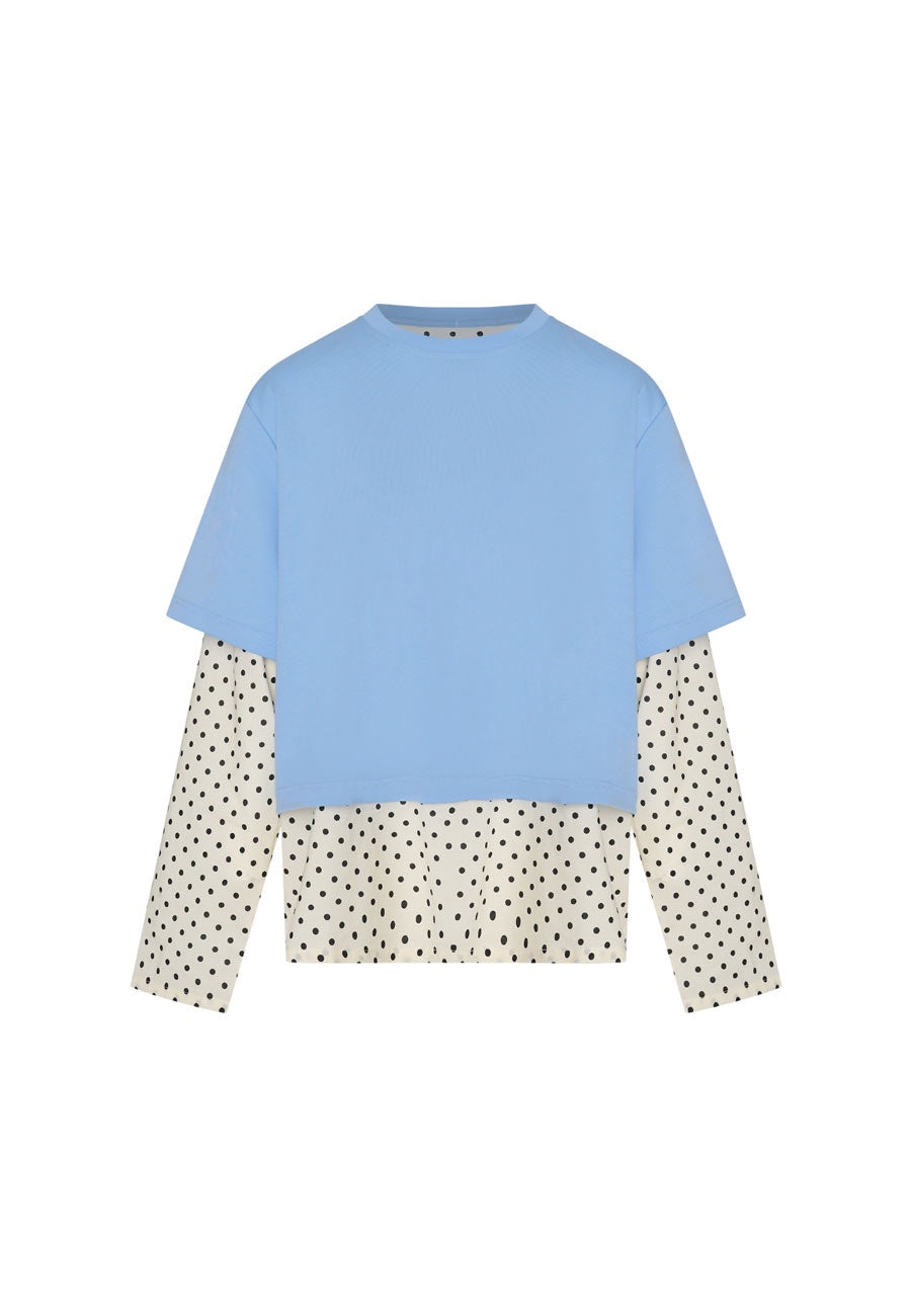 Commonplace Essentials Blue Crush LS Tee Light Blue Polka