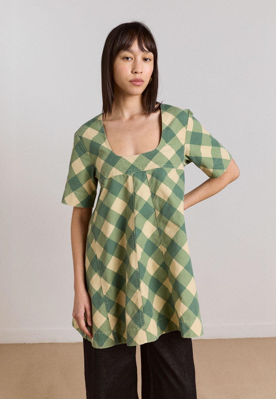 Damson Madder Bridget Mini Dress Green Butter Gingham