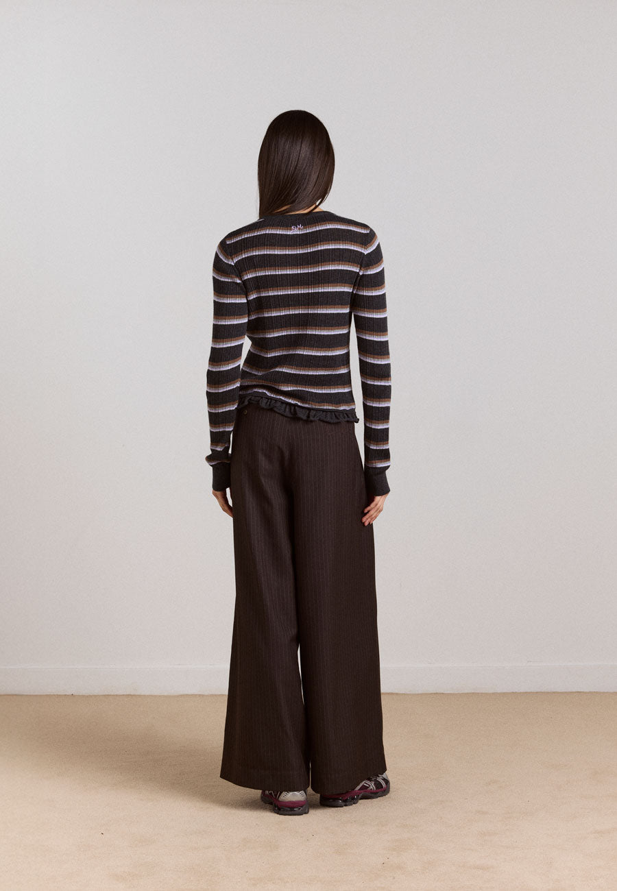 Damson Madder Fabia Trouser Choc Pinstripe
