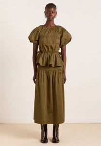 Damson Madder Hadley Blouse Olive Jacquard Satin