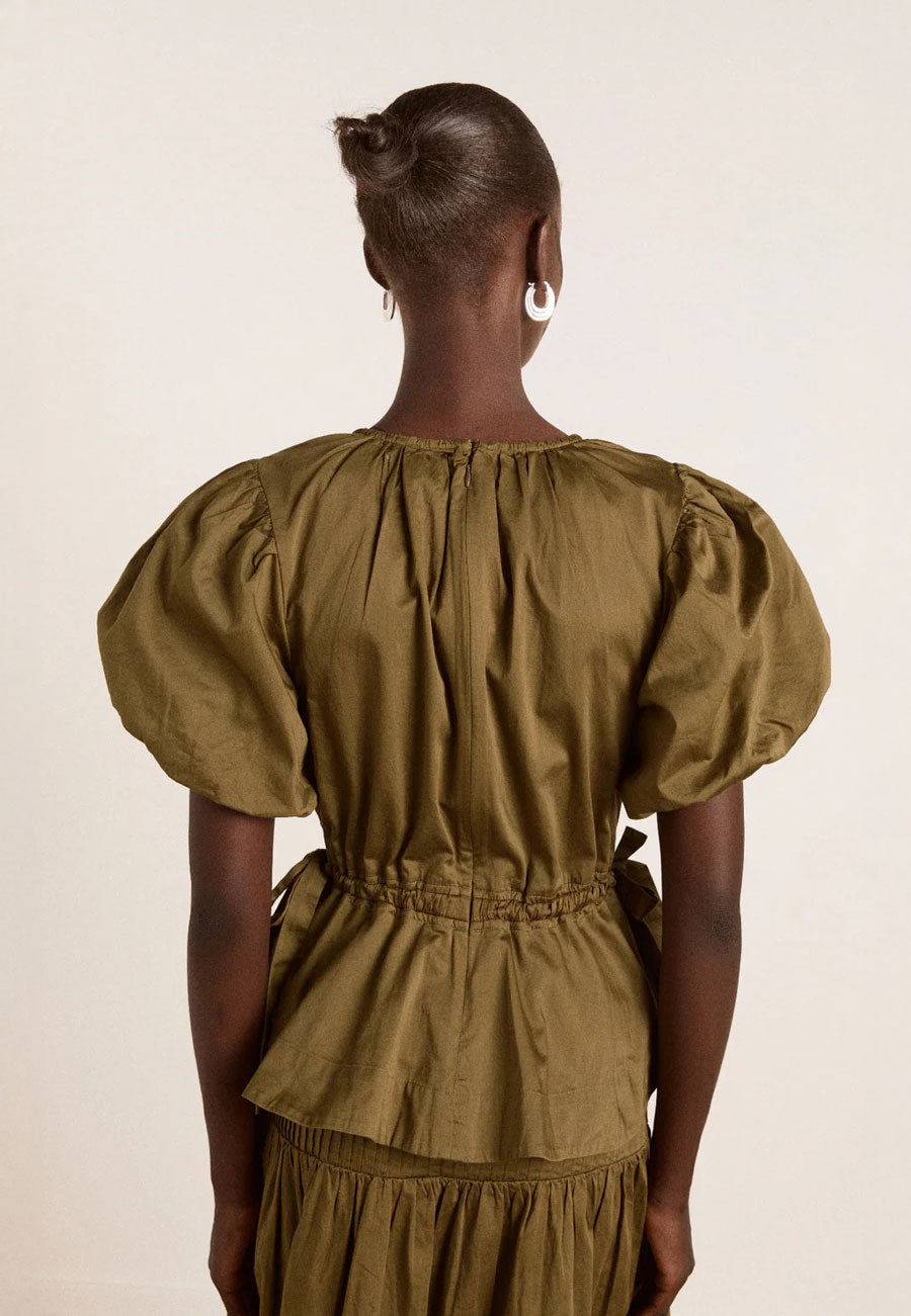 Damson Madder Hadley Blouse Olive Jacquard Satin