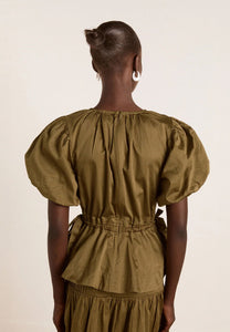 Damson Madder Hadley Blouse Olive Jacquard Satin