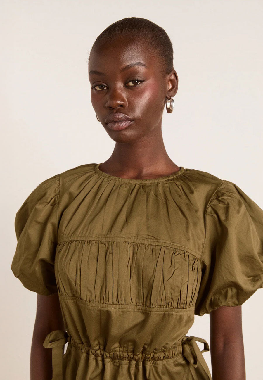Damson Madder Hadley Blouse Olive Jacquard Satin