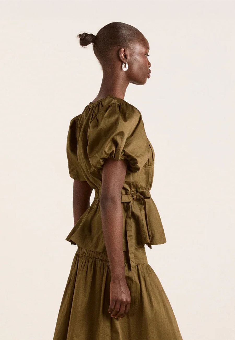 Damson Madder Hadley Blouse Olive Jacquard Satin