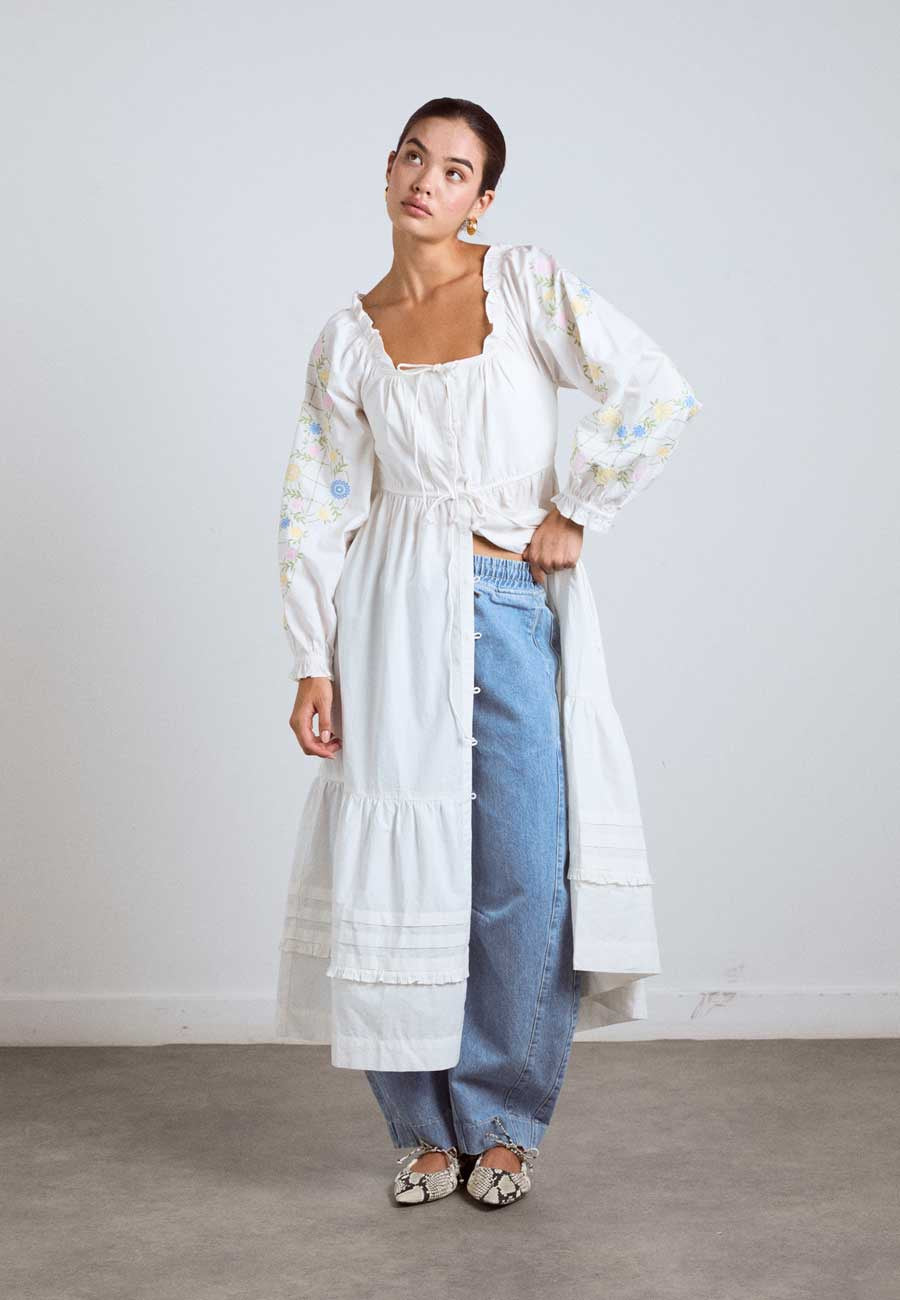 Damson Madder Junia Midi Dress Embroidered White