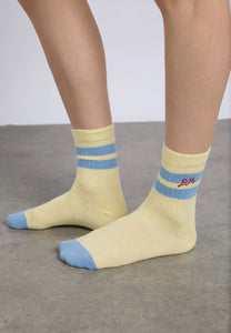 Damson Madder Sporty Calf Length Socks Yellow & Blue