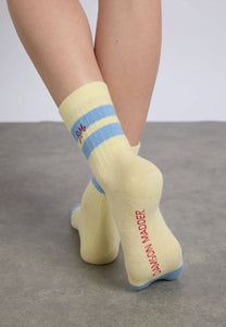 Damson Madder Sporty Calf Length Socks Yellow & Blue