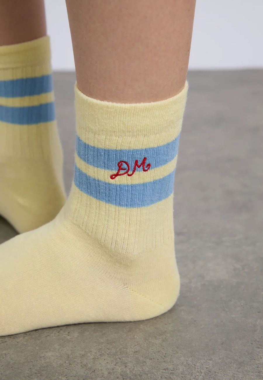 Damson Madder Sporty Calf Length Socks Yellow & Blue