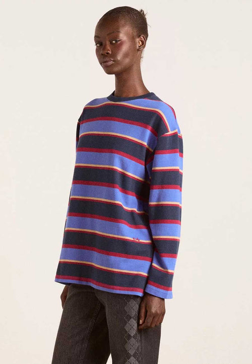 Damson Madder Ali Long Sleeve Tee Navy Burg Stripe