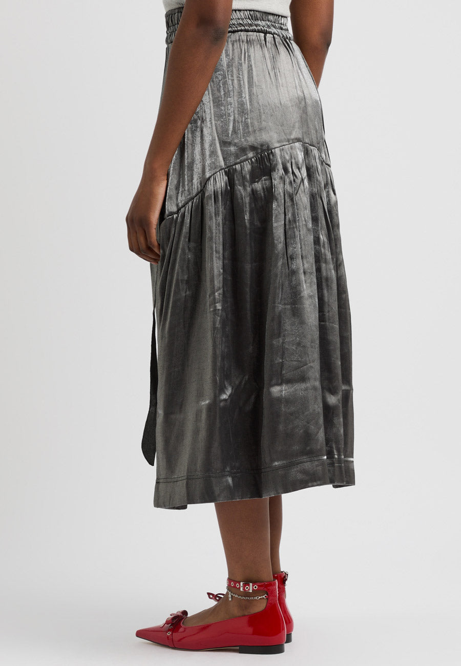 Damson Madder Dempsey Midi Skirt Grey Glass Satin