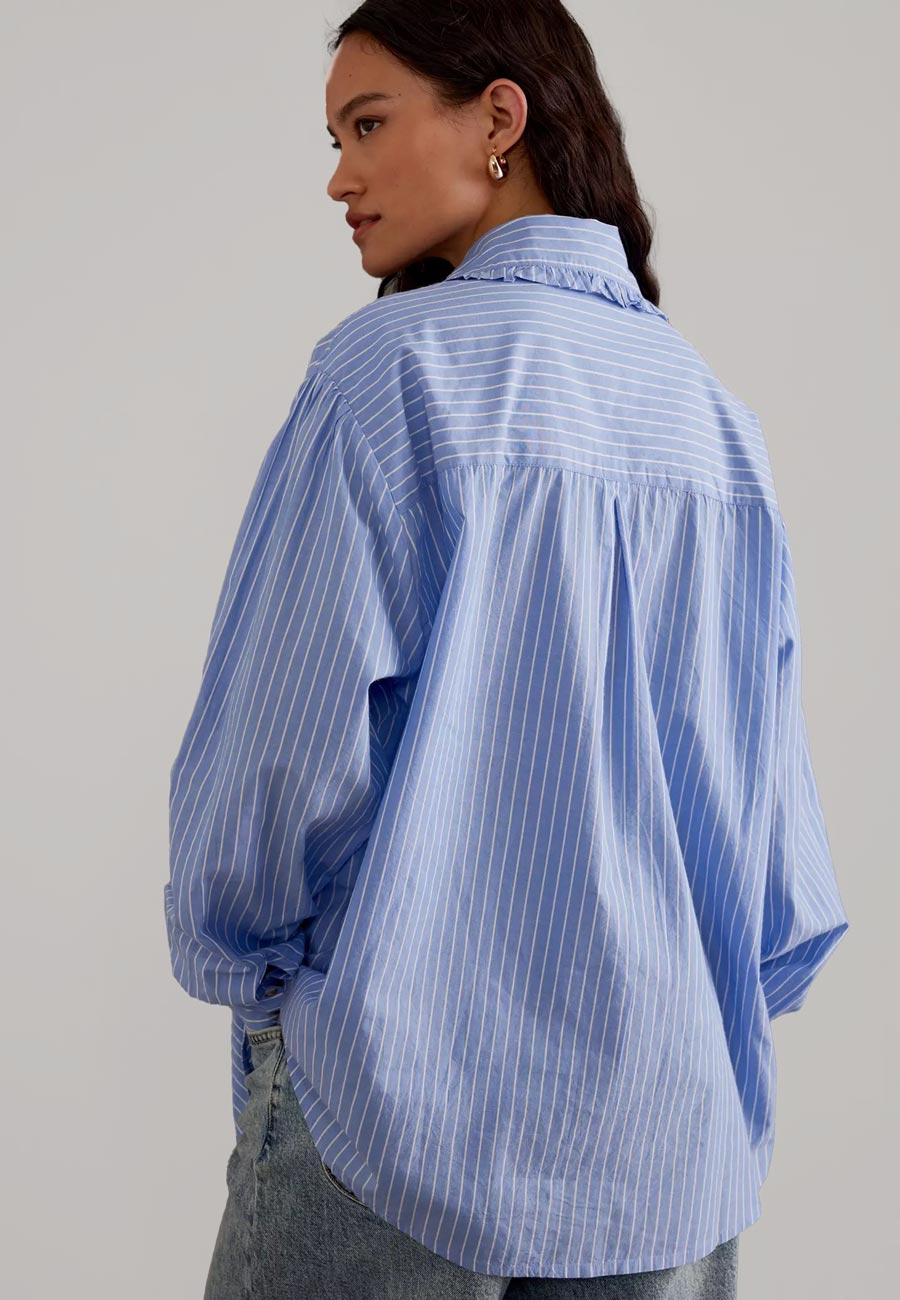 Damson Madder Kendall Ruffle Shirt Blue Stripe