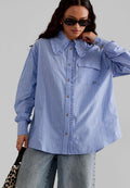 Damson Madder Kendall Ruffle Shirt Blue Stripe