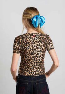 Damson Madder Marnie Short Sleeve Pointelle Tee Leopard