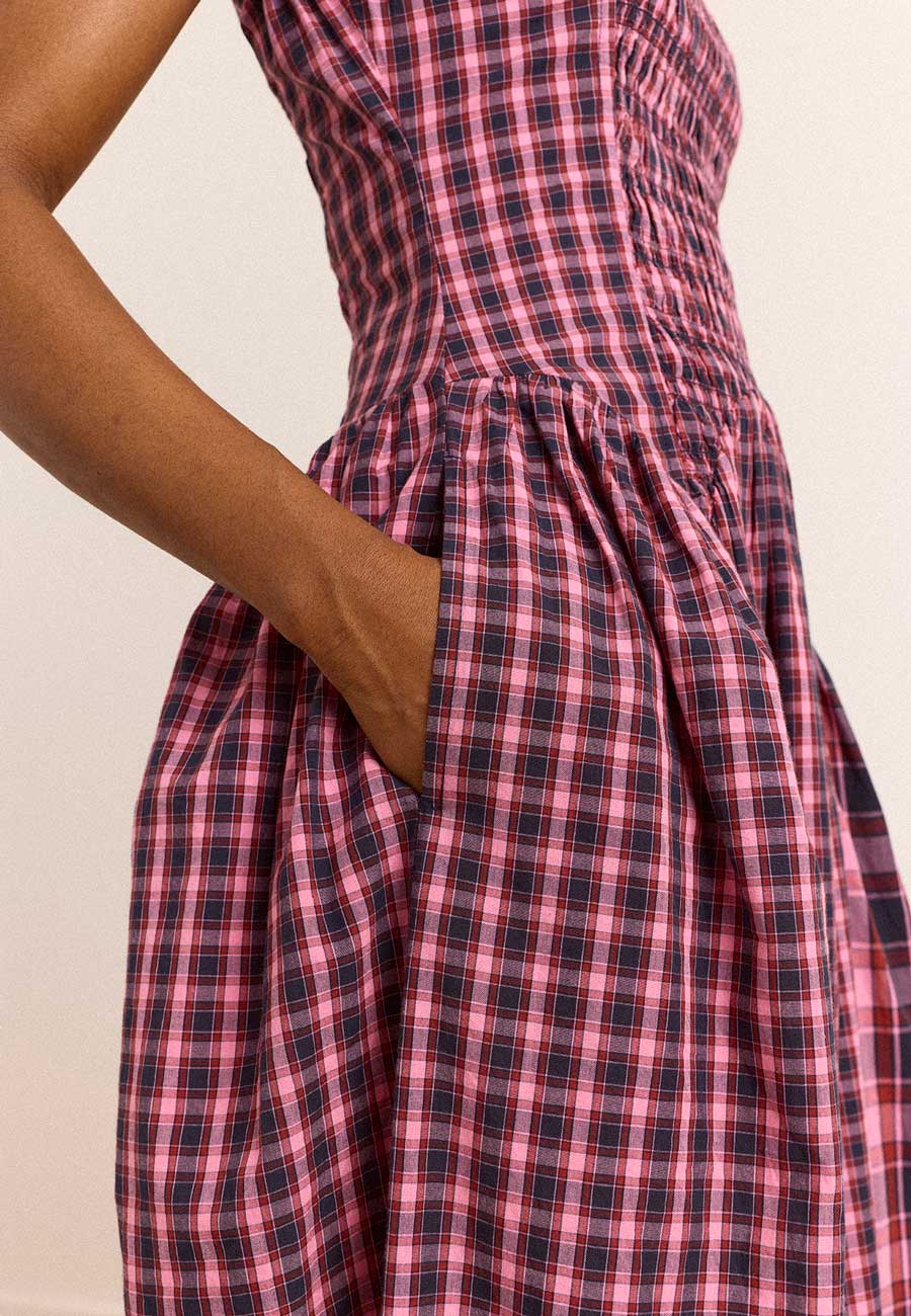 Damson Madder Molly Midi Dress Magenta Check