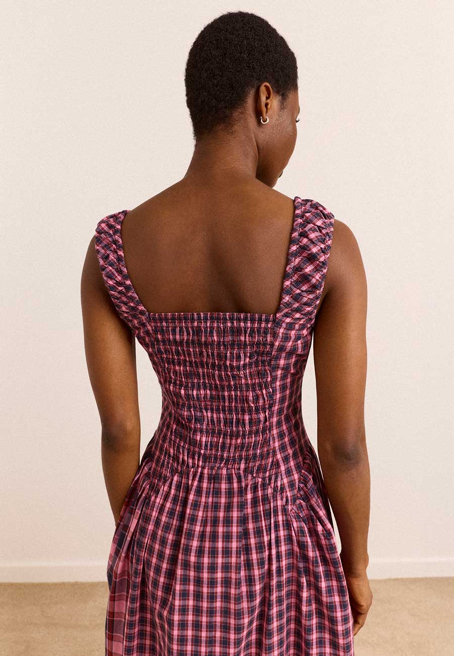 Damson Madder Molly Midi Dress Magenta Check