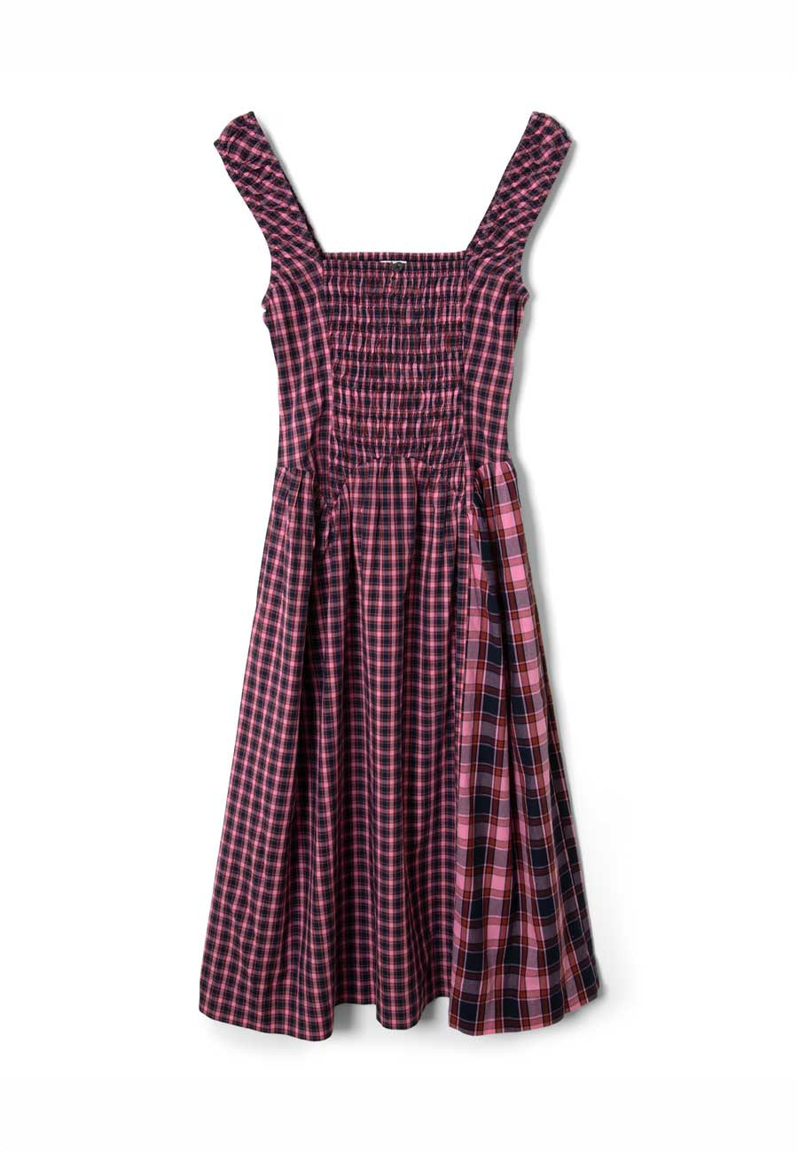Damson Madder Molly Midi Dress Magenta Check