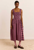 Damson Madder Molly Midi Dress Magenta Check