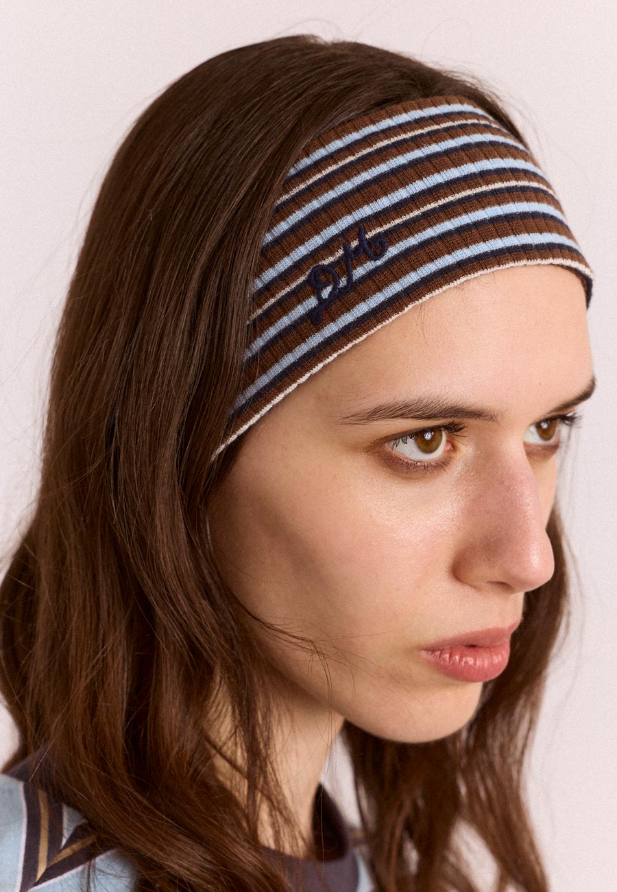 Damson Madder Orianna Ribbed Headband Choc Blue Stripe