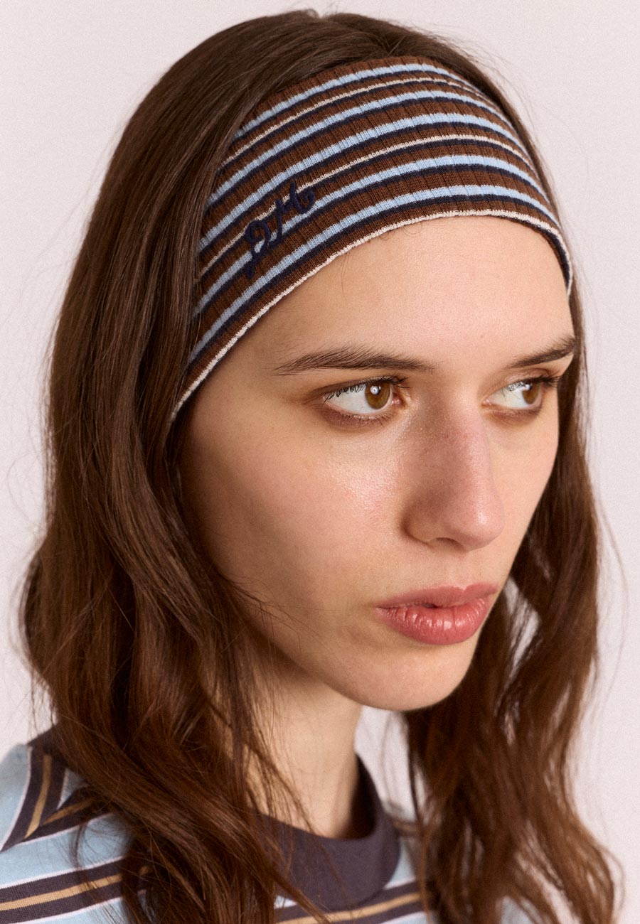 Damson Madder Orianna Ribbed Headband Choc Blue Stripe