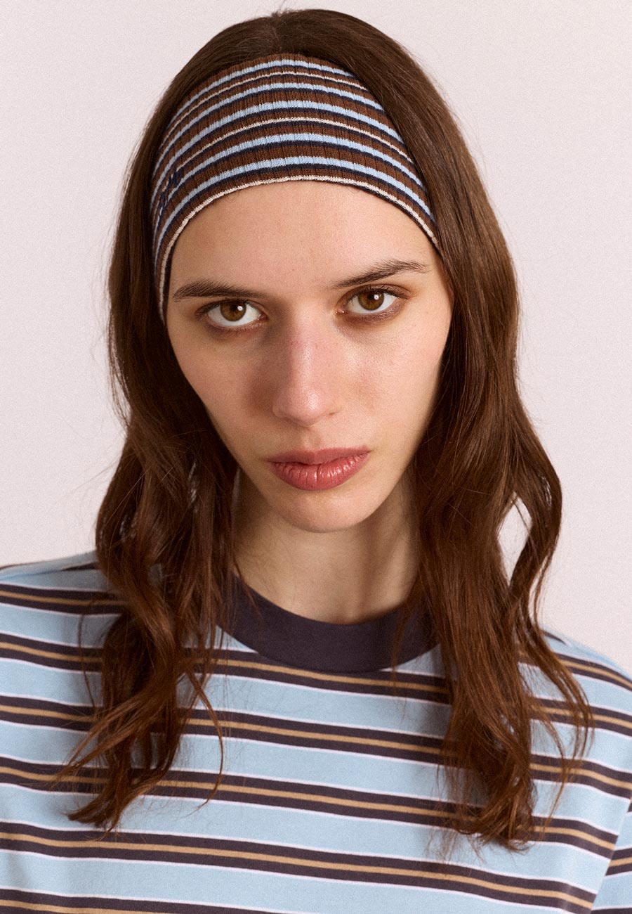 Damson Madder Orianna Ribbed Headband Choc Blue Stripe