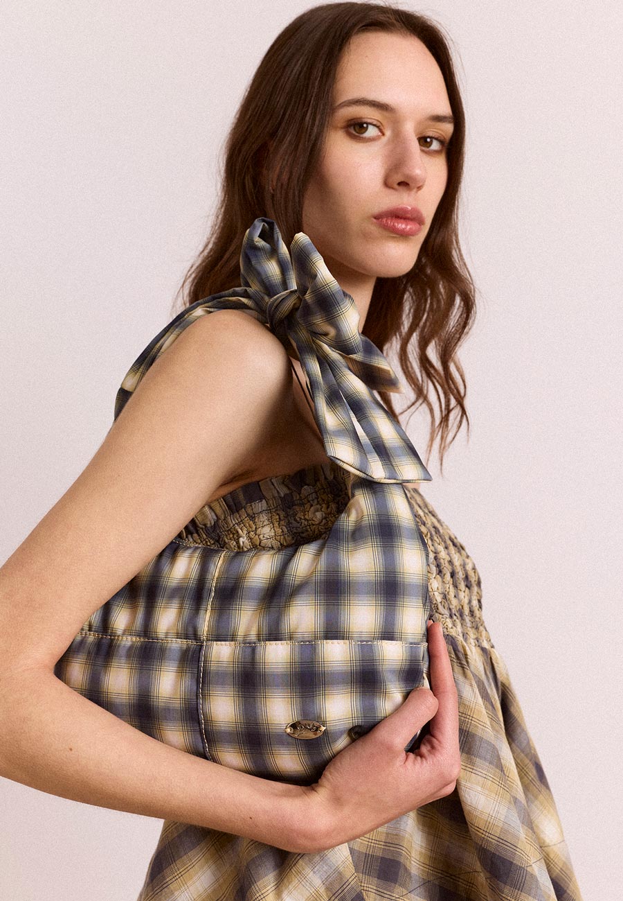 Damson Madder Roo Check Tie Bag Cardamom Check