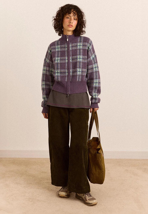 Damson Madder Saffy Merino Cardigan Brushed Check