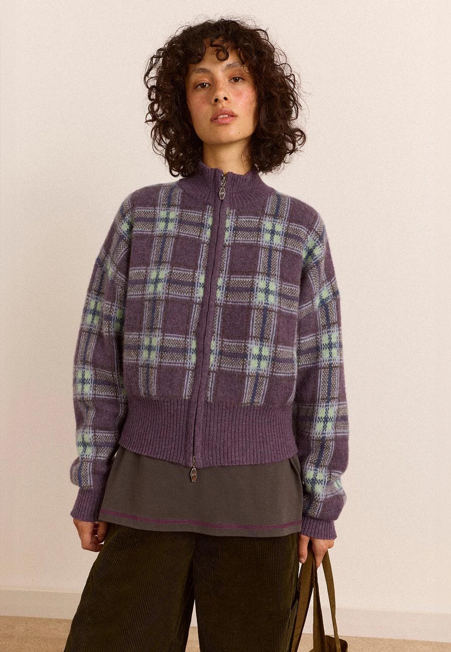 Damson Madder Saffy Merino Cardigan Brushed Check