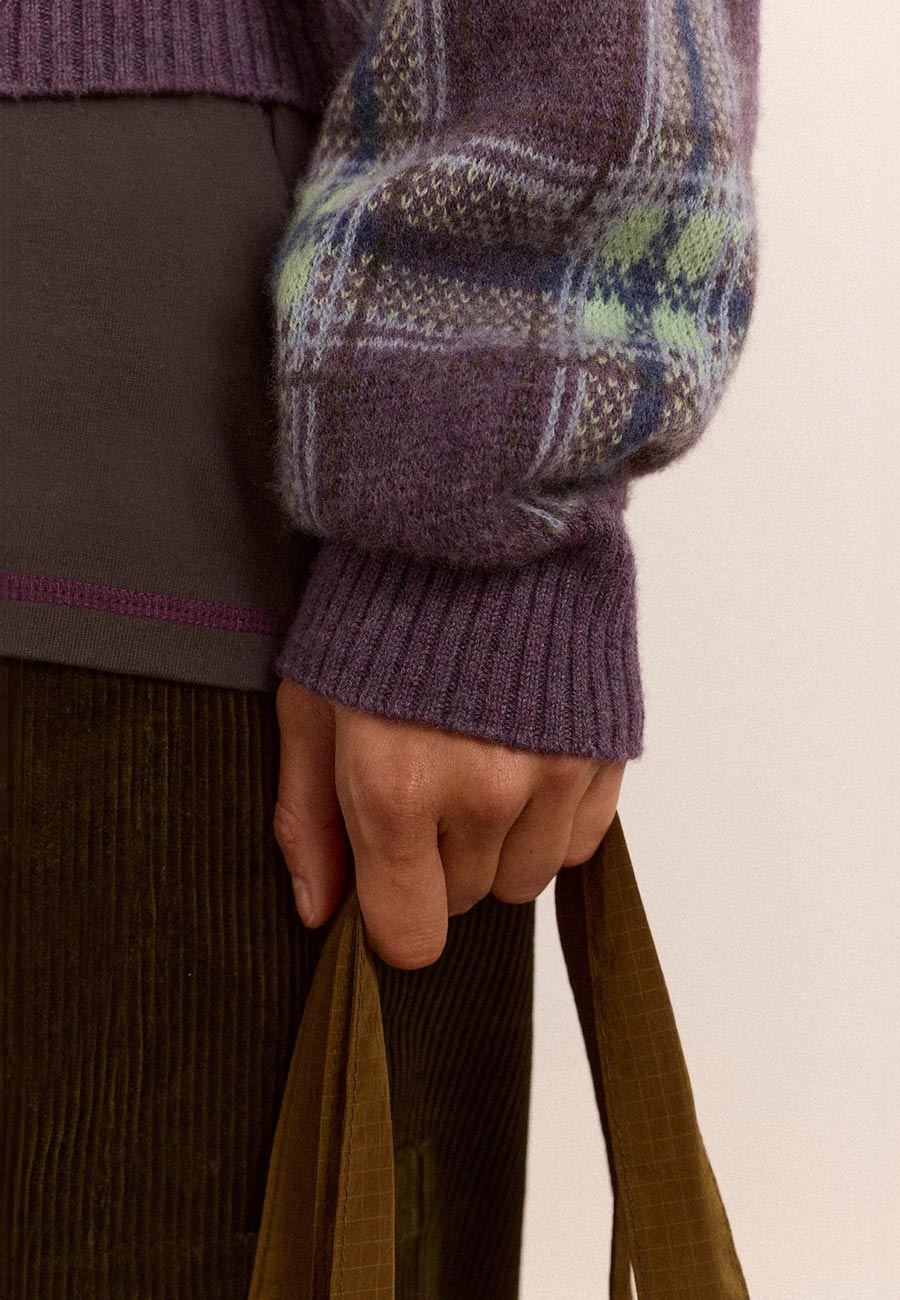 Damson Madder Saffy Merino Cardigan Brushed Check