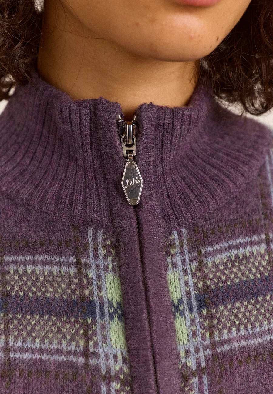 Damson Madder Saffy Merino Cardigan Brushed Check
