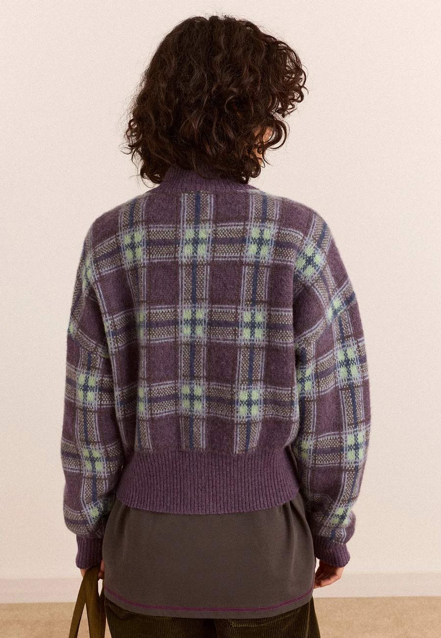 Damson Madder Saffy Merino Cardigan Brushed Check