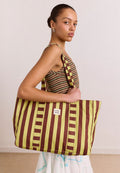 Damson Madder Large Canvas Tote Bag Green Stripe