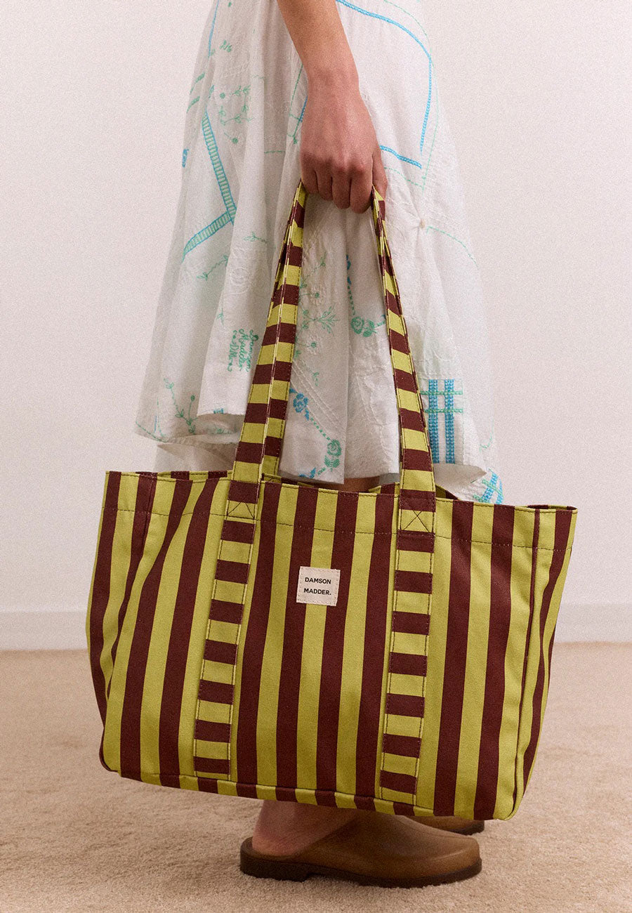 Damson Madder Large Canvas Tote Bag Green Stripe