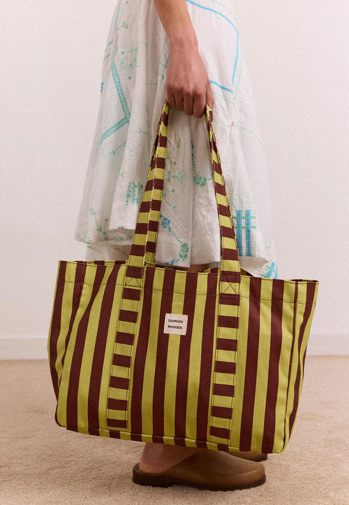 Damson Madder Large Canvas Tote Bag Green Stripe