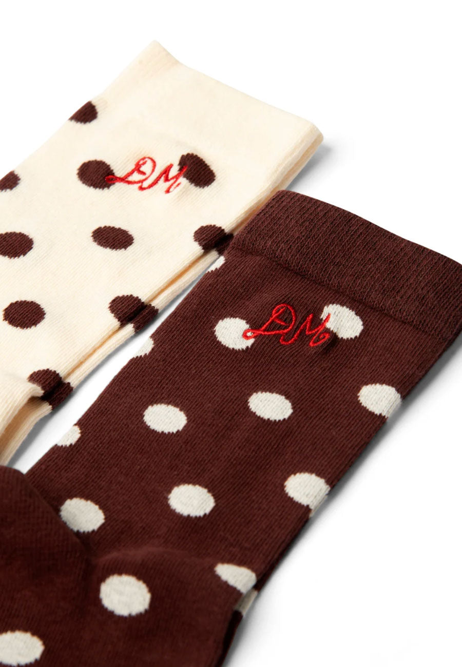 Damson Madder Calf Length 2 Pack Socks Choc & Ecru Spot