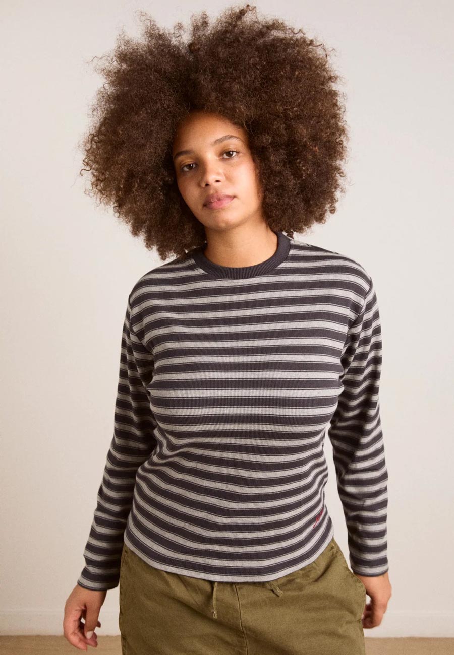 Damson Madder Lilah Long Sleeve Tee Grey Marl Stripe