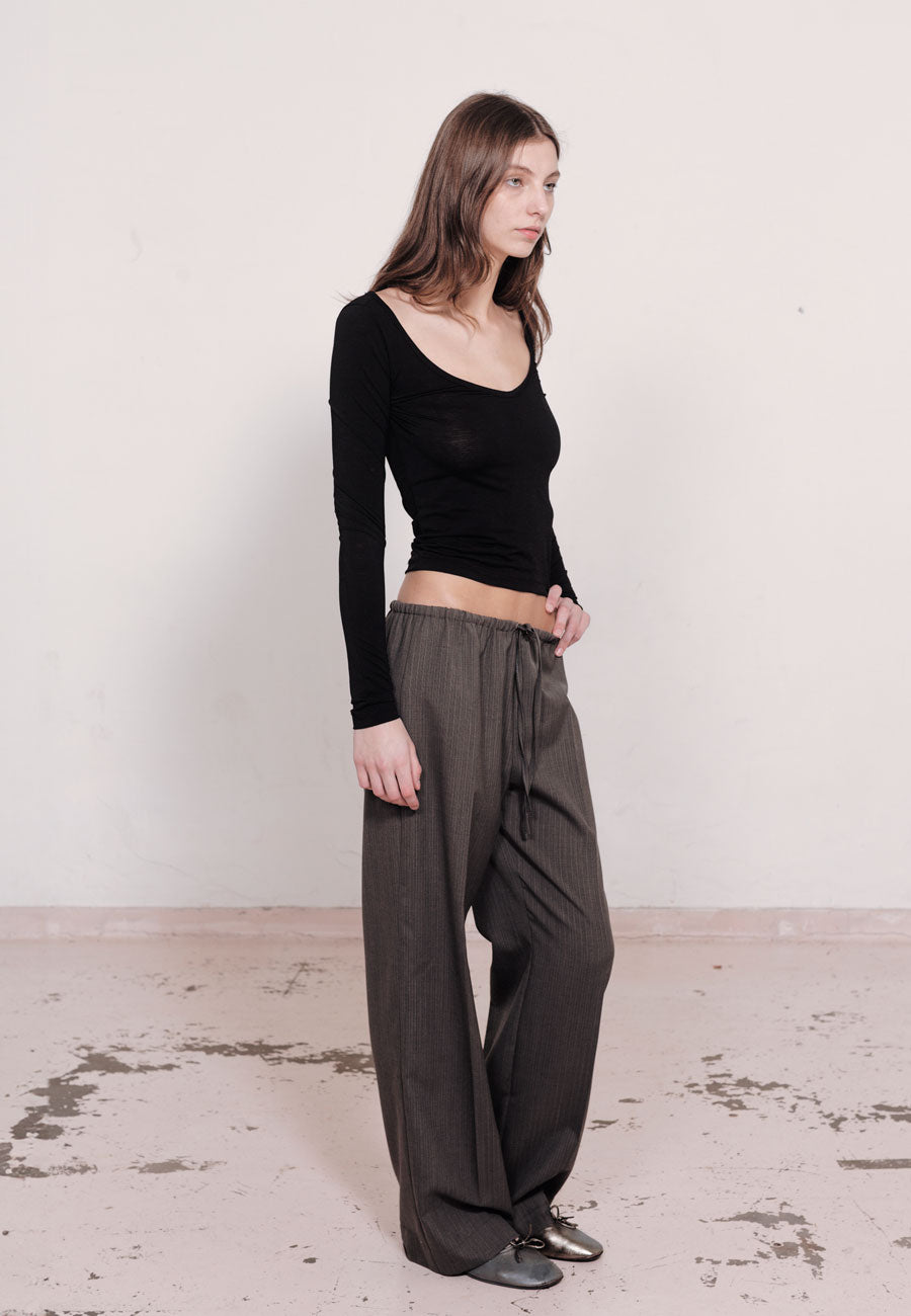 Sister Studios Carlotta Deep V Long Sleeve Top Black