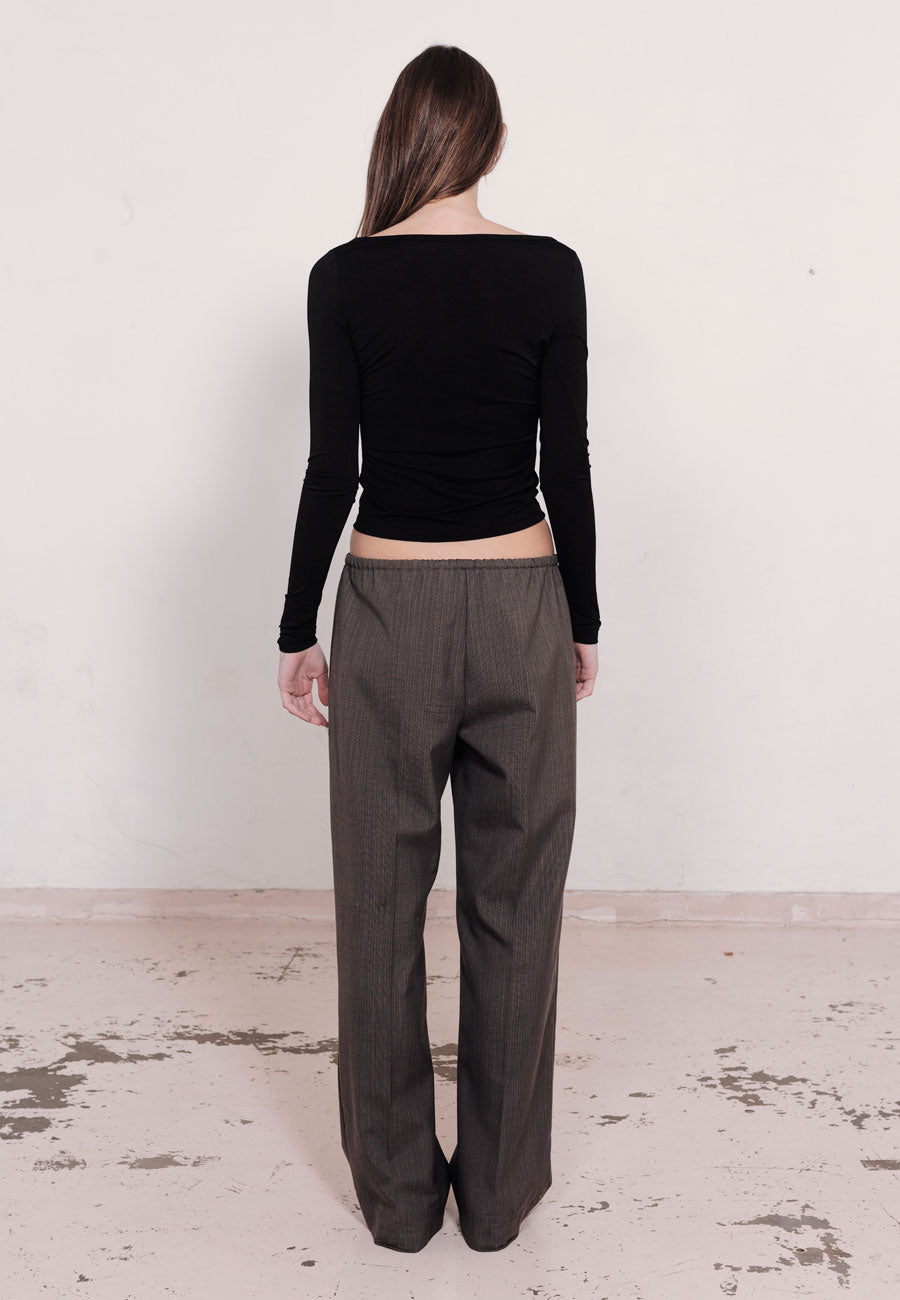 Sister Studios Carlotta Deep V Long Sleeve Top Black