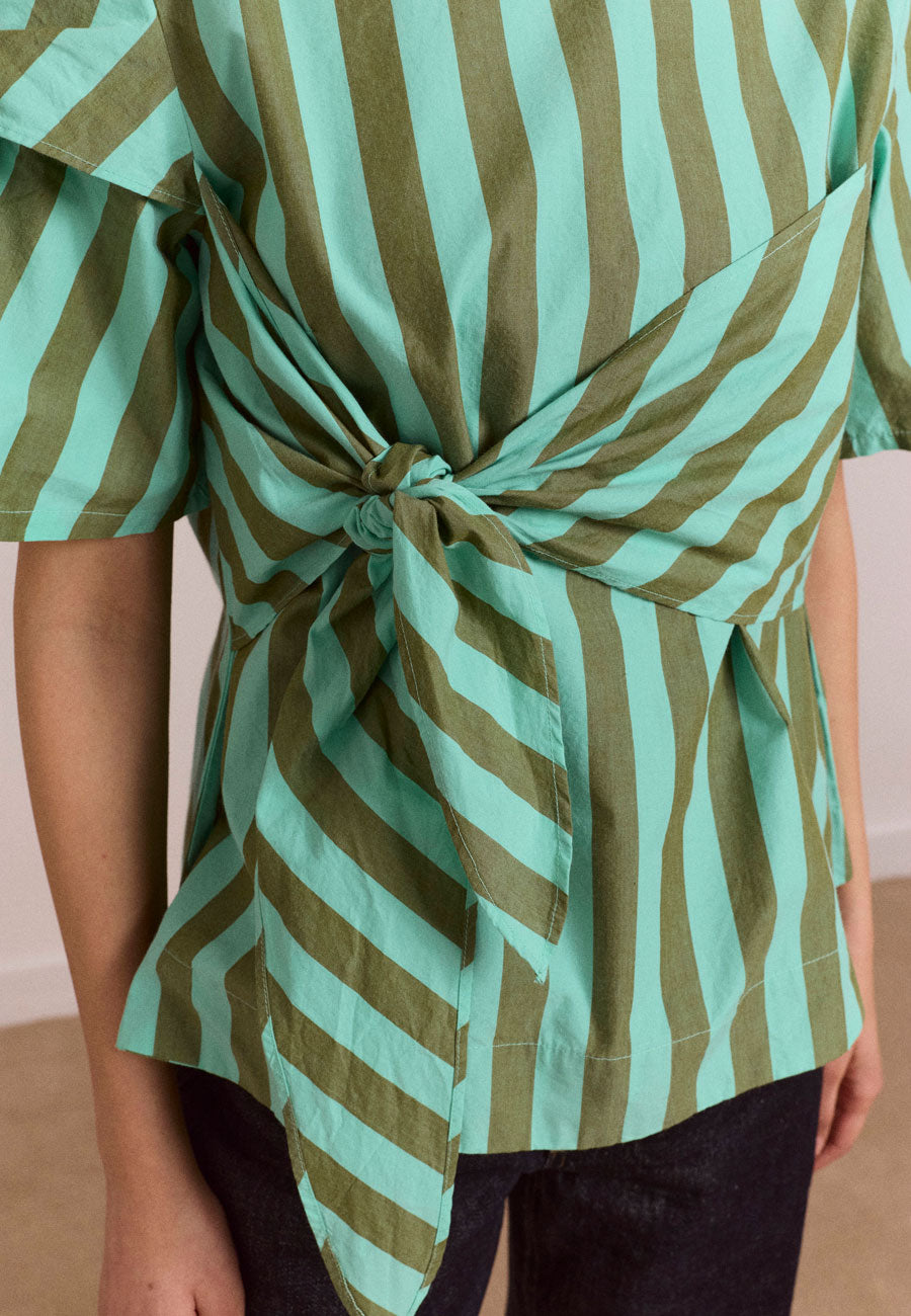 Damson Madder Estelle T-Shirt Blouse Aqua Olive Stripe