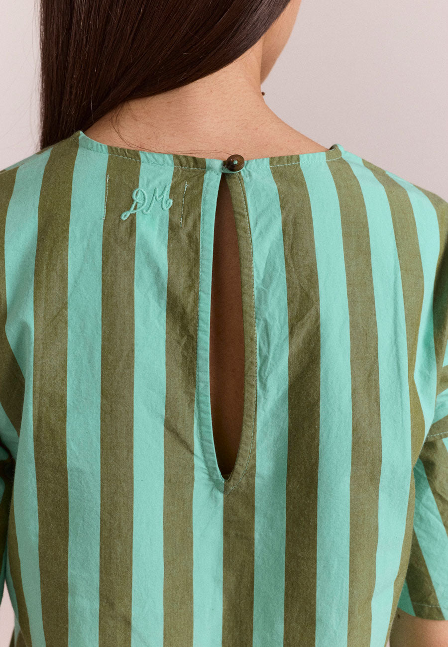 Damson Madder Estelle T-Shirt Blouse Aqua Olive Stripe