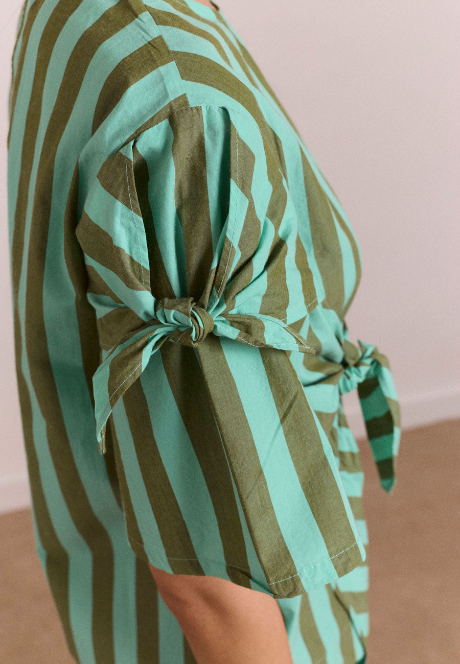 Damson Madder Estelle T-Shirt Blouse Aqua Olive Stripe