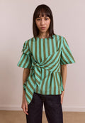 Damson Madder Estelle T-Shirt Blouse Aqua Olive Stripe