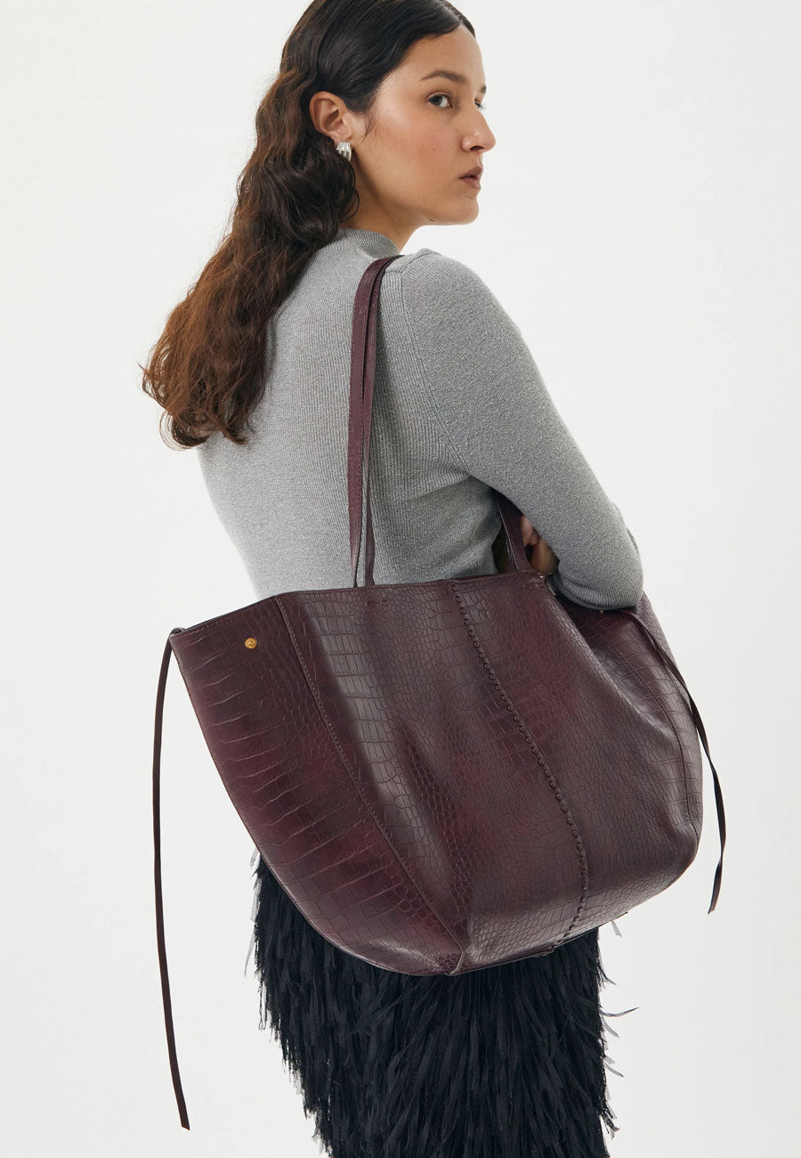 Brie Leon Reese Market Tote Bordeaux Croc