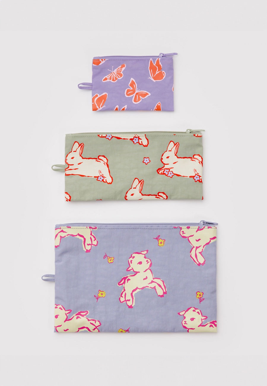 Baggu Flat Pouch Set Spring Animals