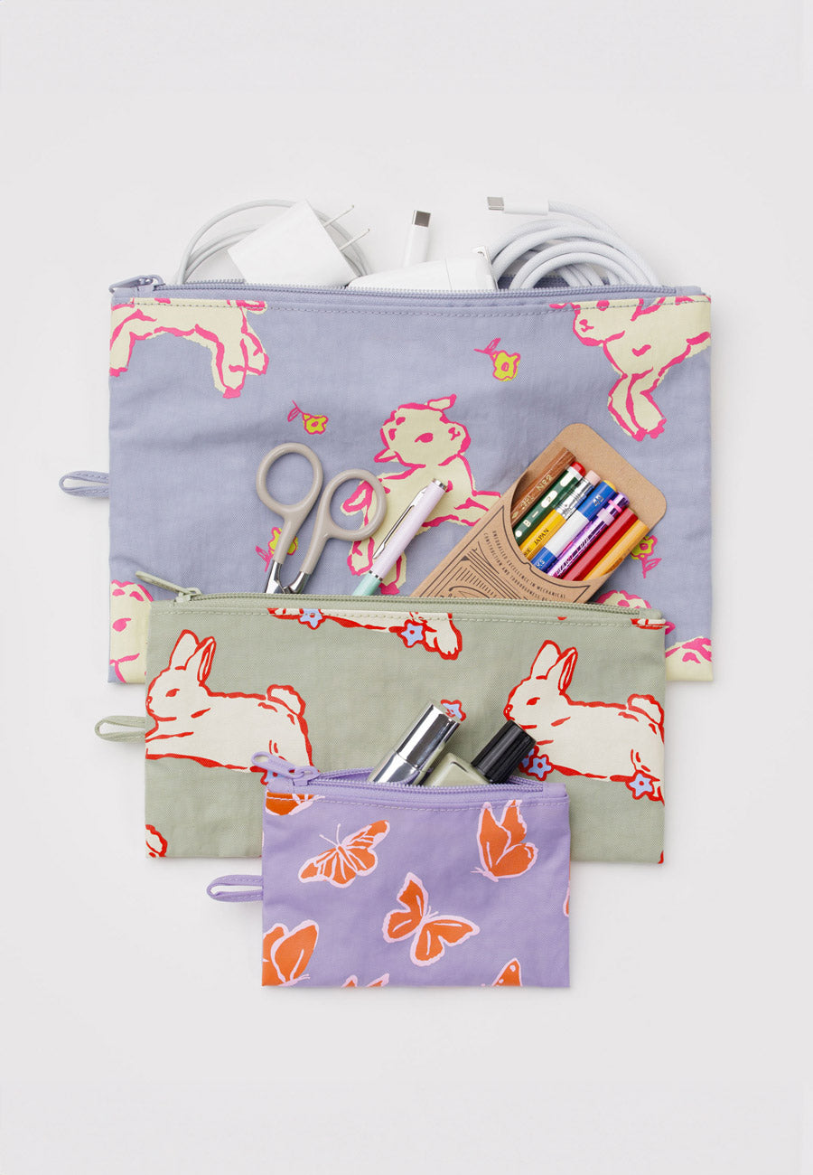 Baggu Flat Pouch Set Spring Animals