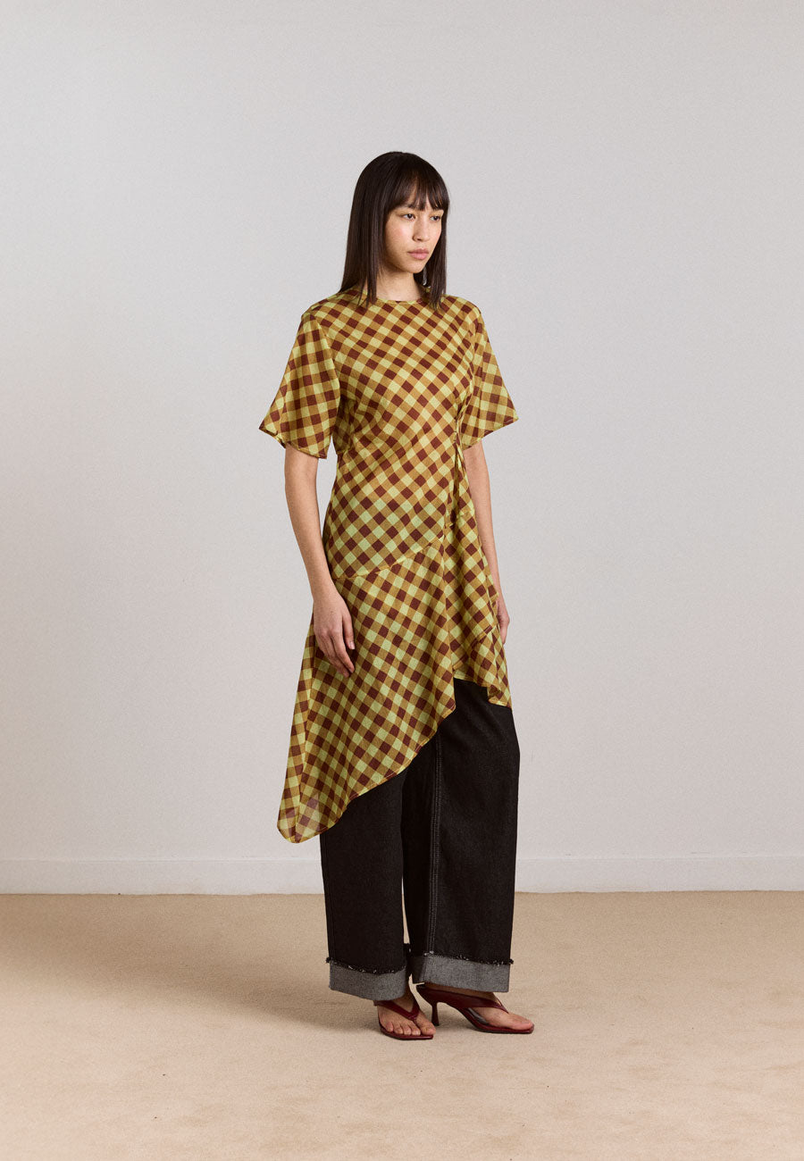 Damson Madder Harmony Sheer Midi Dress Choc Avo Gingham