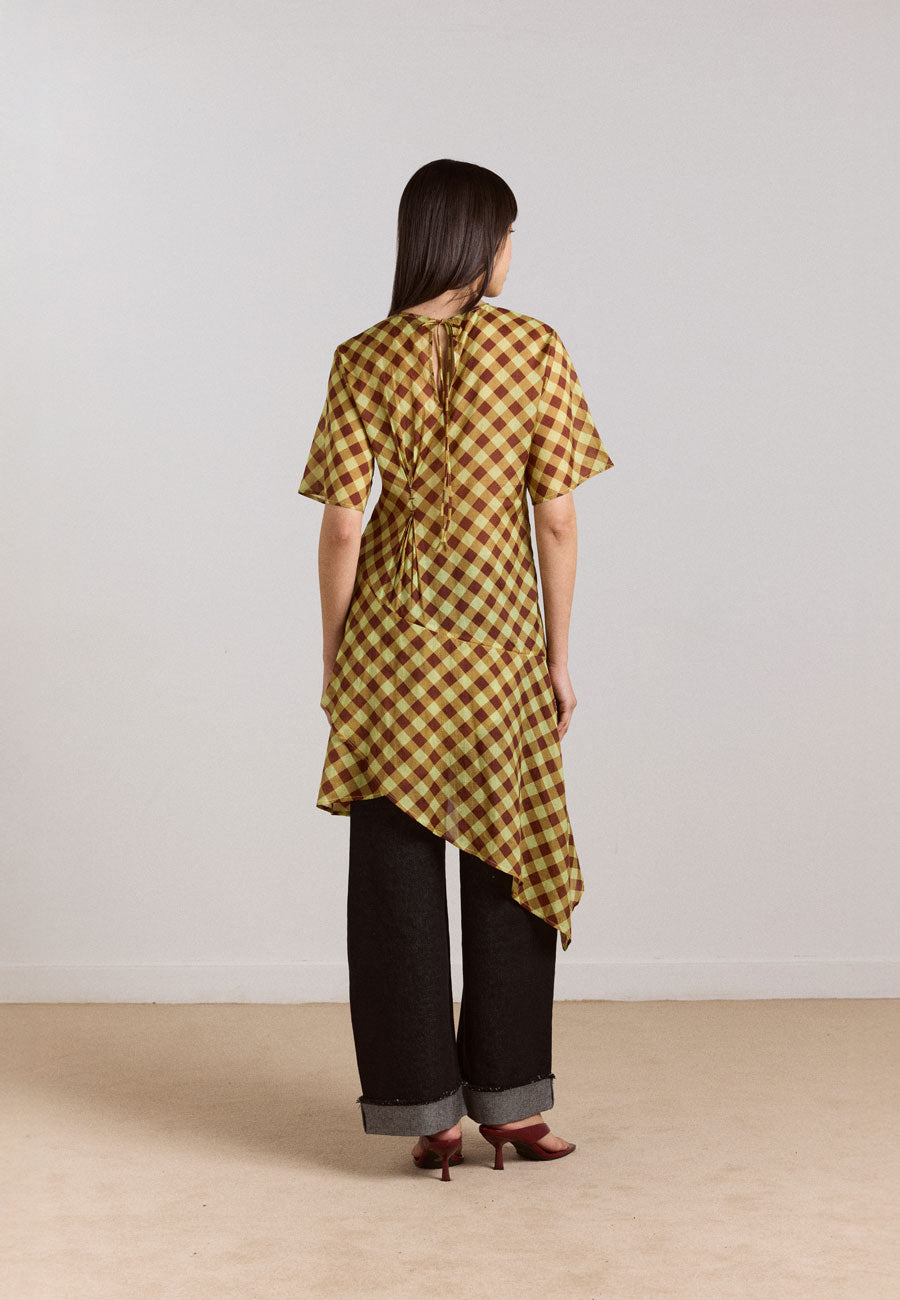 Damson Madder Harmony Sheer Midi Dress Choc Avo Gingham