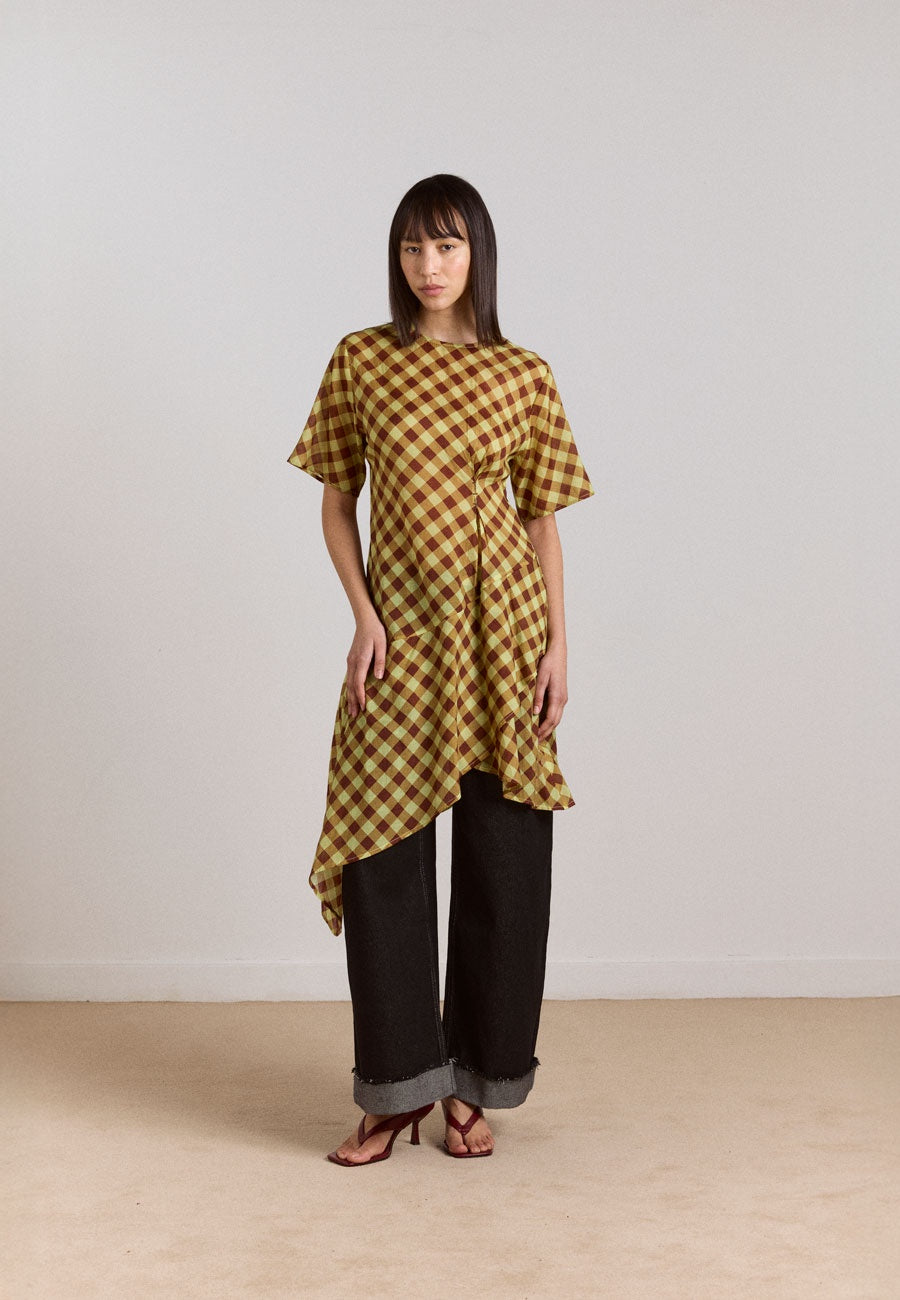 Damson Madder Harmony Sheer Midi Dress Choc Avo Gingham