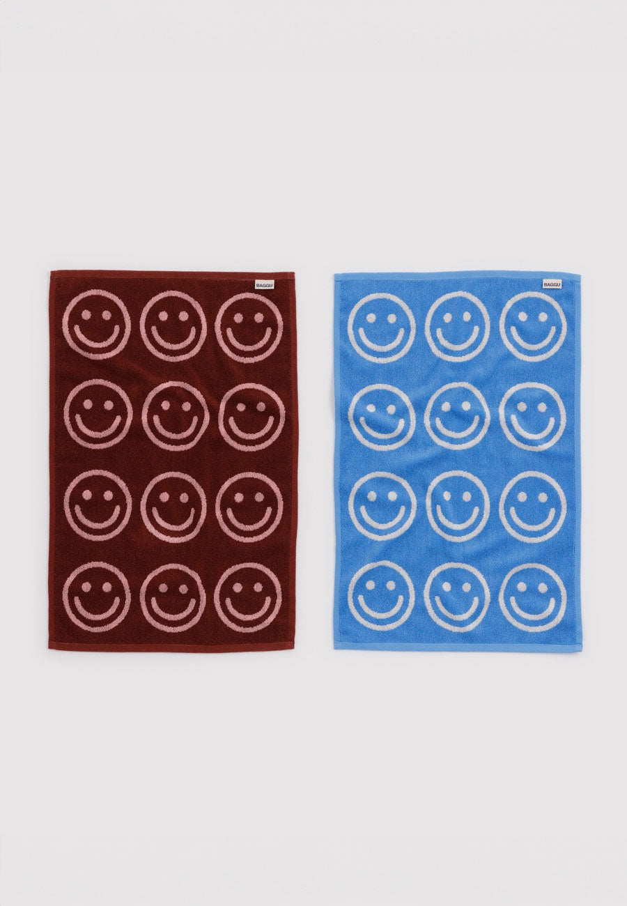 Baggu Hand Towel Set of 2 Sky Blue and Blush Happy